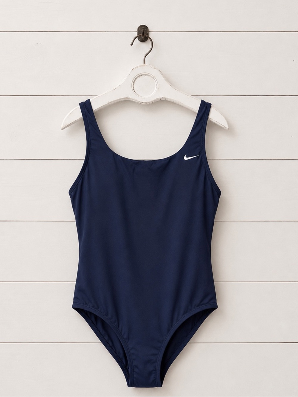 NWT Nike Solid Navy One-Piece Swimsuit with White Swoosh